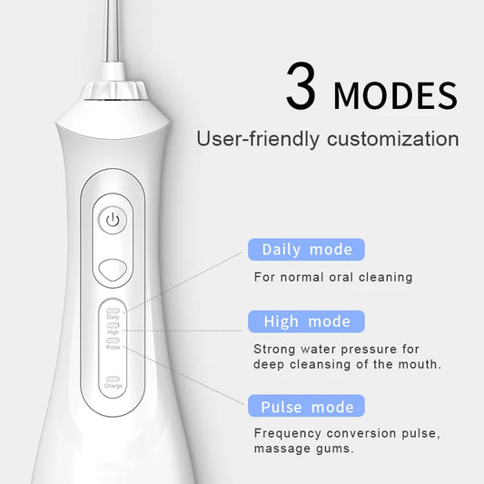 AquaCleanse: Portable USB Rechargeable Dental Irrigator with 3 Modes for Superior Teeth Cleaning